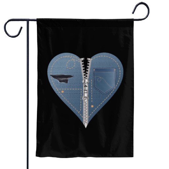 light blue heart in jeans look with zipper Garden Flags