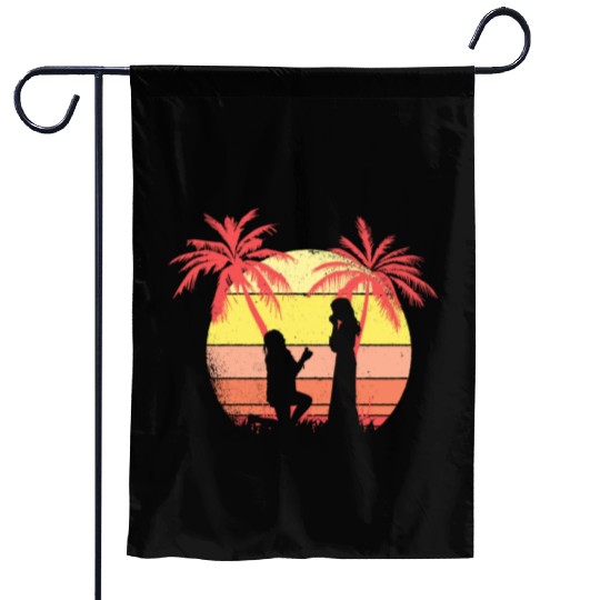 Lesbian Couple Romantic Marriage Propose Summer Garden Flags