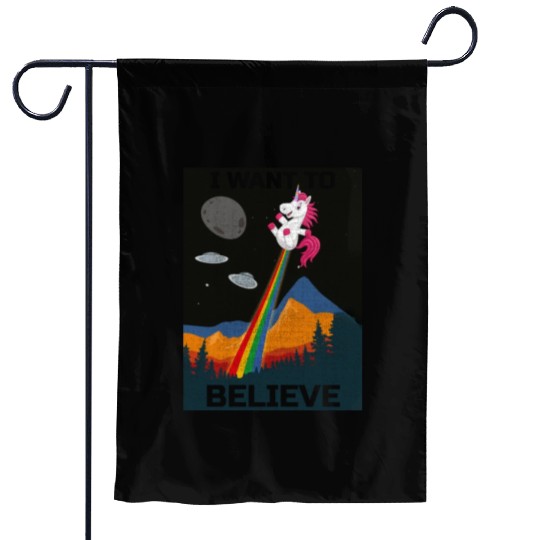 Unicorn "I Want To Believe" UAP Outfit Alien Ufo Garden Flags