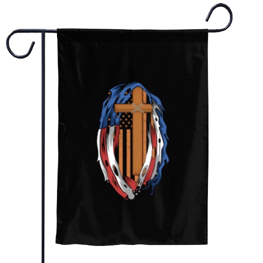 American Flag Jesus Cross Religious US Garden Flags