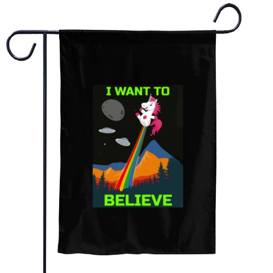 Unicorn "I Want To Believe" UAP Outfit Alien Ufo Garden Flags