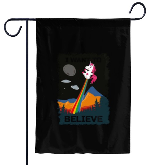 Unicorn "I Want To Believe" UAP Outfit Alien Ufo Garden Flags