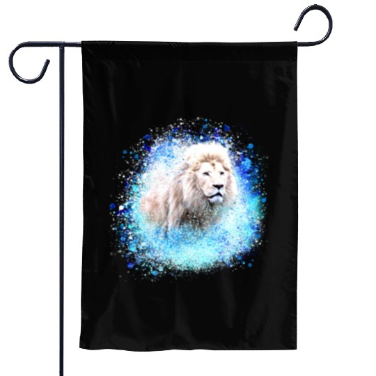 lion,graffiti,painting,blue,white lion Garden Flags