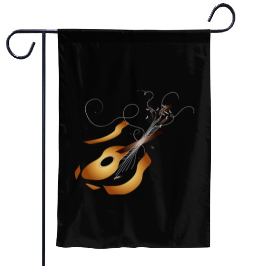 destroyed 3D acoustic guitar in warm tones Garden Flags