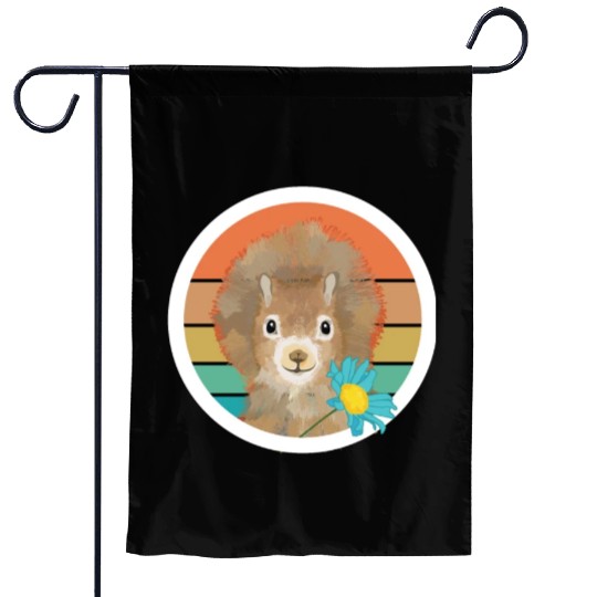 Retro Vintage Squirrel With Flower Garden Flags