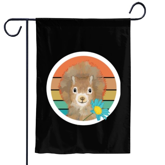 Retro Vintage Squirrel With Flower Garden Flags