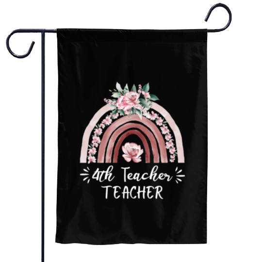 4th grade teacher floral rainbow back to school Garden Flags