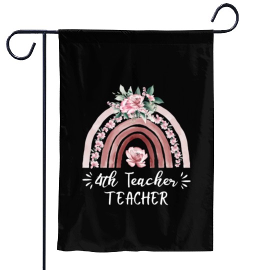 4th grade teacher floral rainbow back to school Garden Flags