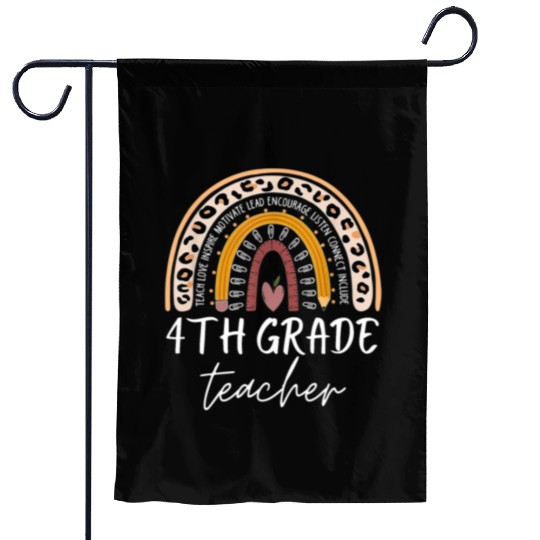 4th grade teacher leopard rainbow back to school Garden Flags