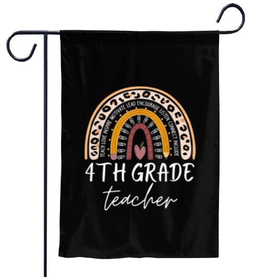 4th grade teacher leopard rainbow back to school Garden Flags
