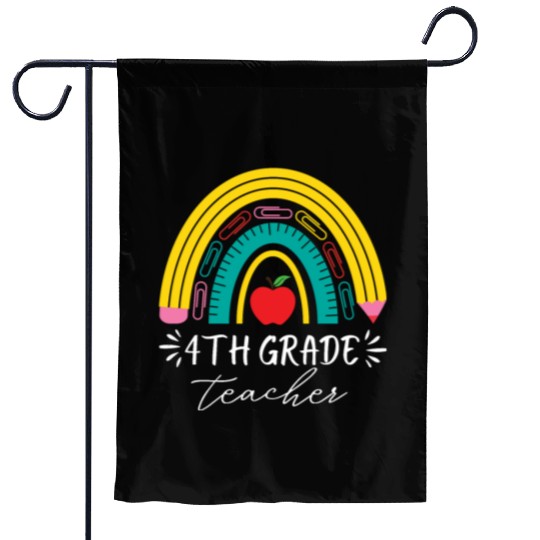 4th grade teacher back to school rainbow pencil Garden Flags
