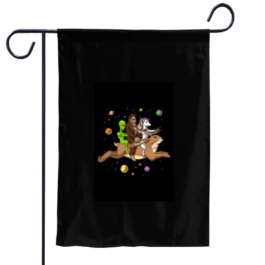 Alien Bigfoot Unicorn Riding Jackalope Garden Flags