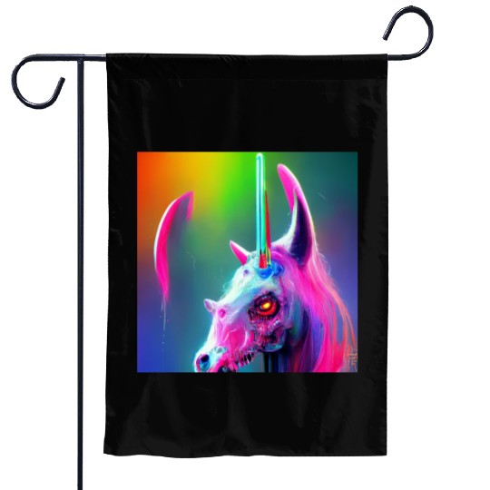 Heavy metal rainbow ultra unicorn Garden Flags
