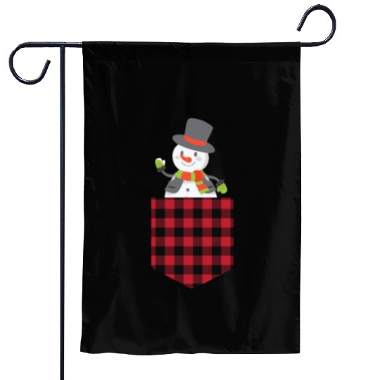 Christmas Cute Snowman In Buffalo Plaid Pocket Garden Flags