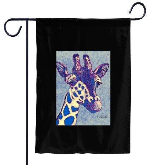 Blue Giraffe Garden Flags