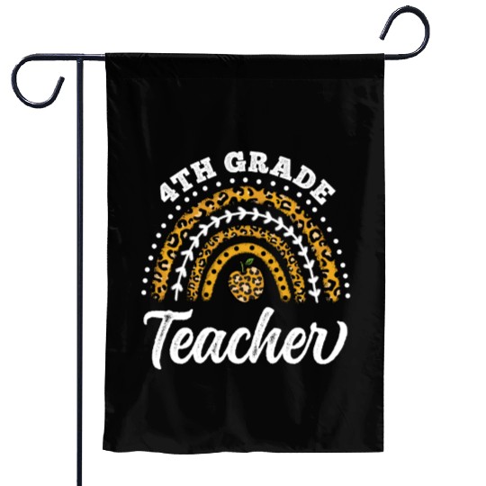 4th Grade Teacher Leopard Rainbow Back To School Garden Flags