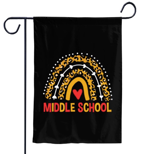 Back To School Leopard Middle School Rainbow Garden Flags