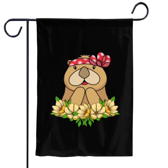 Cute Otter With Flower Sea Otter For Women Garden Flags
