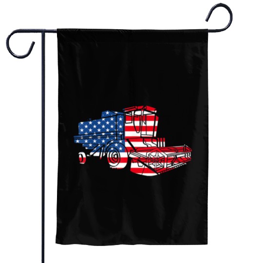 Farm Tractor American Flag Combine Harvester Garden Flags
