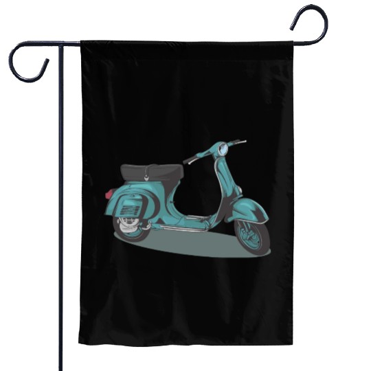 Green Vintage Vespa Garden Flags
