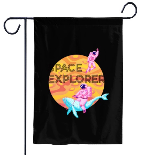 Space Explorer Two Astronauts and A Blue Whale Garden Flags