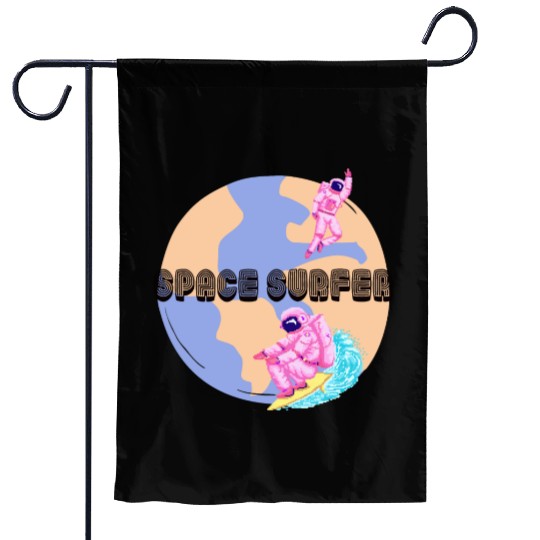 Space Surfer Two Astronauts and Planet Earth Garden Flags