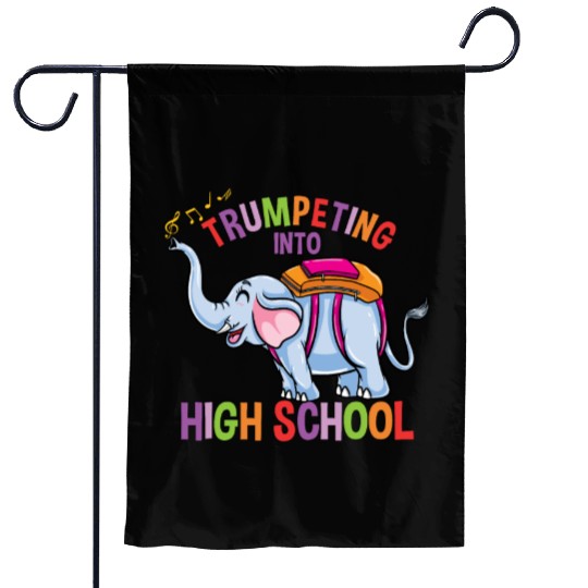 Elephant Trumpeting Into High School Garden Flags