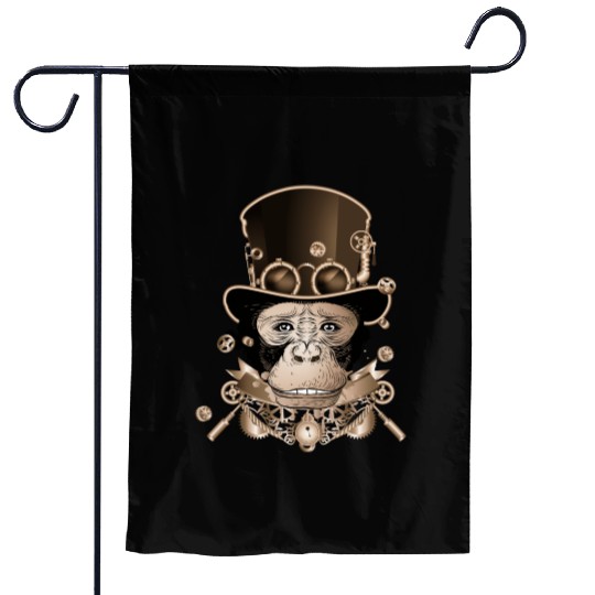 Steampunk monkey with ancient cylinder hat look Garden Flags