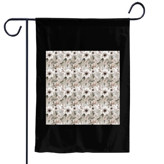 Beige Sage Green Floral Pattern Garden Flags