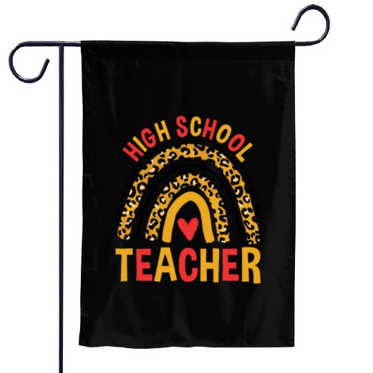 Back To School Leopard High School Teacher Rainbow Garden Flags