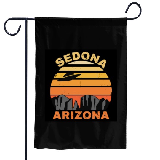 Sedona Arizonna Retro Sunset and UFO Garden Flags