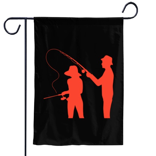 couple fisching dad daughter friends relax lovers Garden Flags