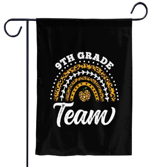 9th Grade Team Leopard Rainbow Back To School Garden Flags