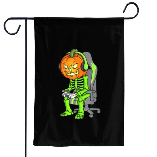 Gaming Halloween Skeleton Jack O Lantern Gamer Boy Garden Flags