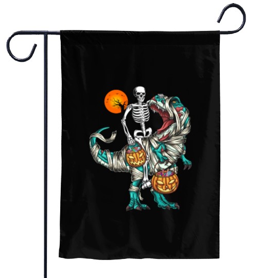 Halloween Skeleton Riding Mummy Dinosaur Pumpkin Garden Flags