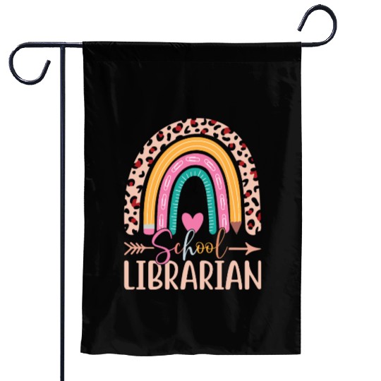 School Librarian Rainbow Leopard Print Librarian Garden Flags