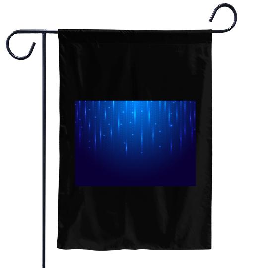 Navy Blue Glowing Neon Dots Garden Flags