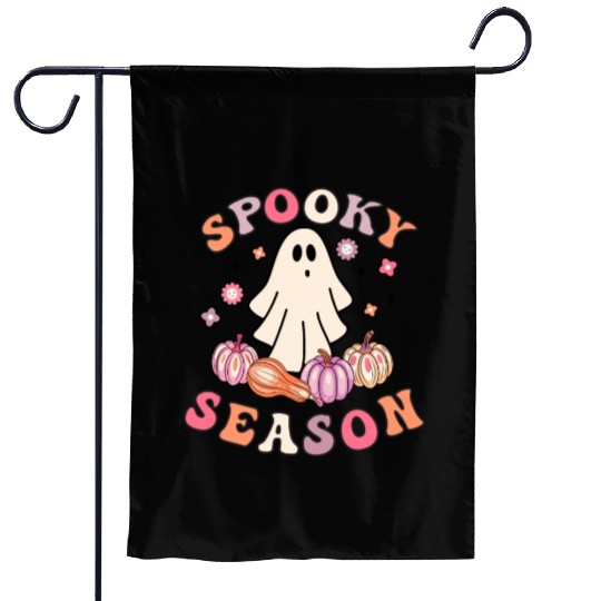 Spooky Season Cute Retro Pumpkin Ghost Gift Kids Garden Flags