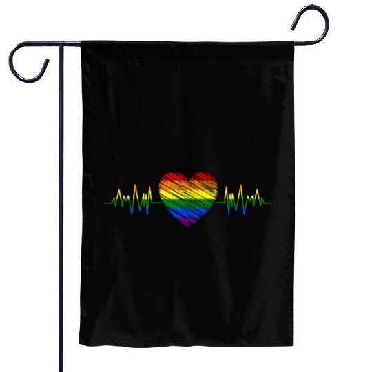 Heart Heartbeat LGBTQ Gay Pride Rainbow Heart Rate Garden Flags