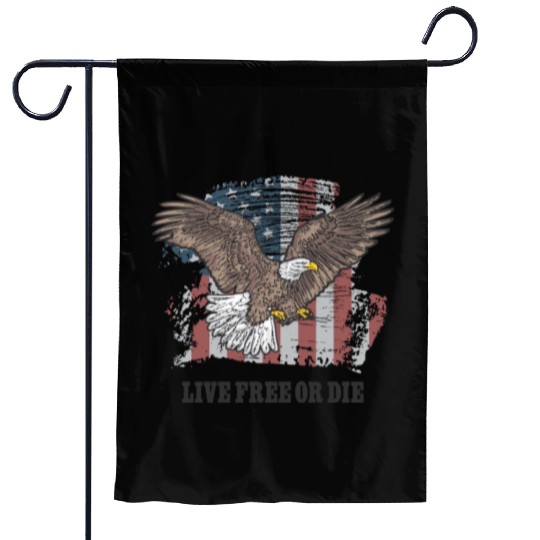 Live Free or Die - Bald Eagle - Grunge American Fl Garden Flags