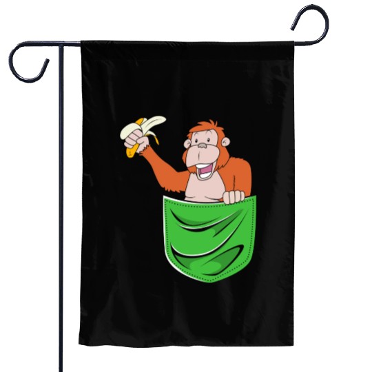 Monkey With Banana In Hand Orangutan In Pocket Garden Flags
