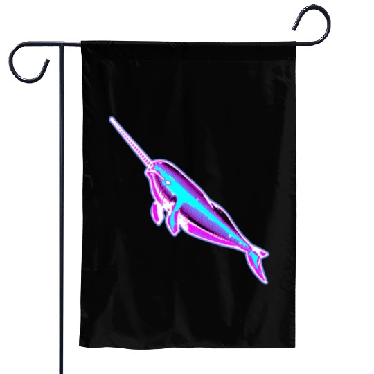 Synthwave Narwhal Garden Flags