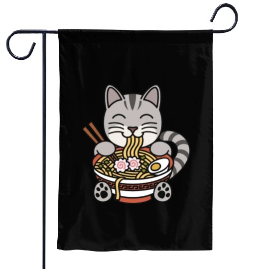 American Shorthair Cat Ramen Noodles Garden Flags