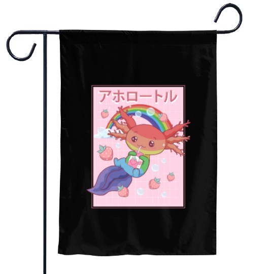 Kawaii Axolotl Strawberry Milk Gay Pride Garden Flags