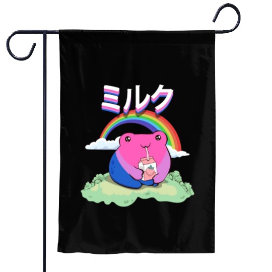 Kawaii Frog Strawberry Milk Bisexual Pride Flag Garden Flags