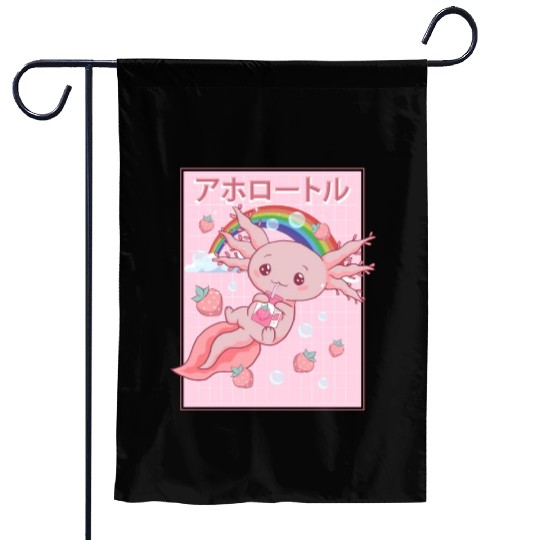 Kawaii Axolotl Strawberry Milk Garden Flags