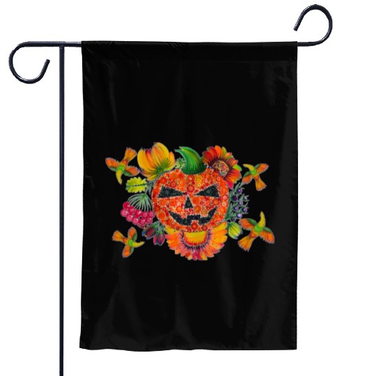 Halloween pumpkin. Petrykivka painting. Floral art Garden Flags
