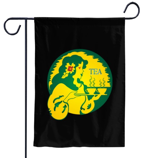 Girl with Cup of Tea Garden Flags