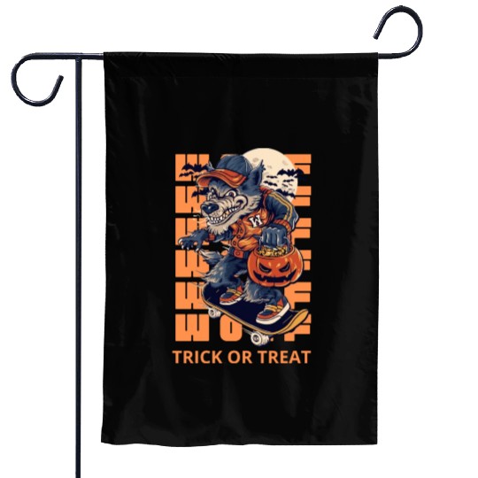 Trick Or Treat Werewolf Halloween Design Garden Flags