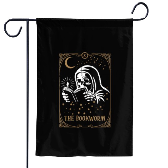Skeleton Bookworm Tarot Card Occult Club Gothic Garden Flags